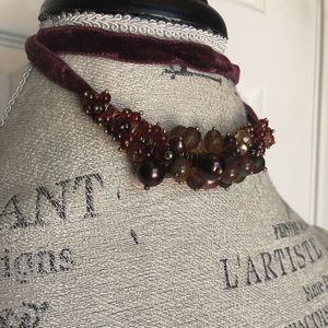 NWOT Anthro Velvet Beaded Choker Necklace
